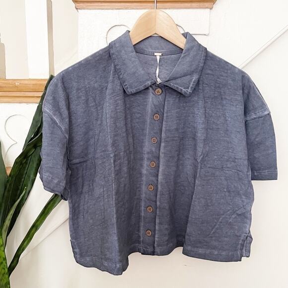 Free People Weekend Rush Top chambray blue XS NWT - Picture 2 of 7